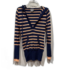 The Slope Sweater Y2K Striped Hooded Knit Pullover Layered Navy Peach Women S